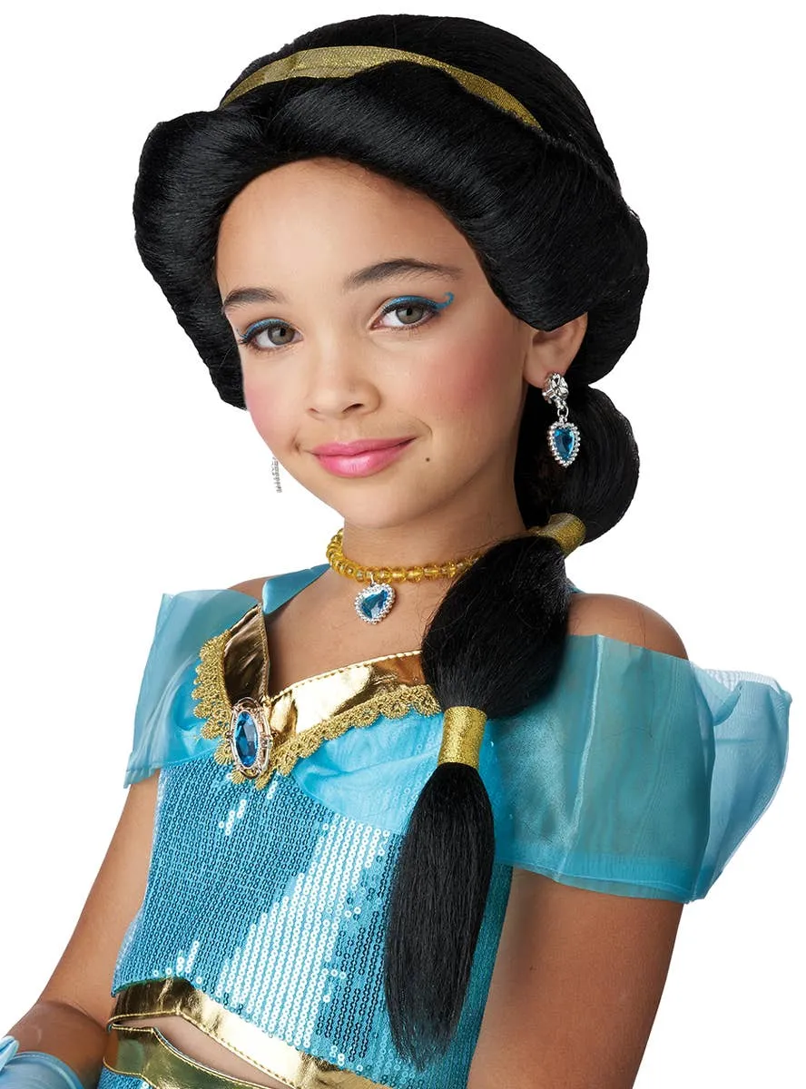 Arabian Princess Jasmine Girls Long Black Ponytail Costume Wig