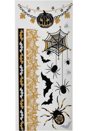 Assorted Black and Gold Halloween Creatures Temporary Tattoo Sheet