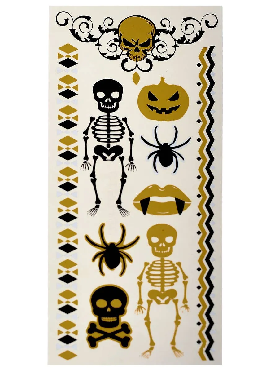 Assorted Black and Gold Temporary Halloween Tattoos