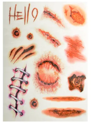 Assorted Bloody Wounds Temporary Halloween Tattoos