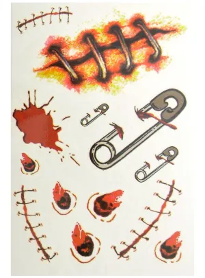 Assorted Stitches and Pins Temporary Halloween Tattoos
