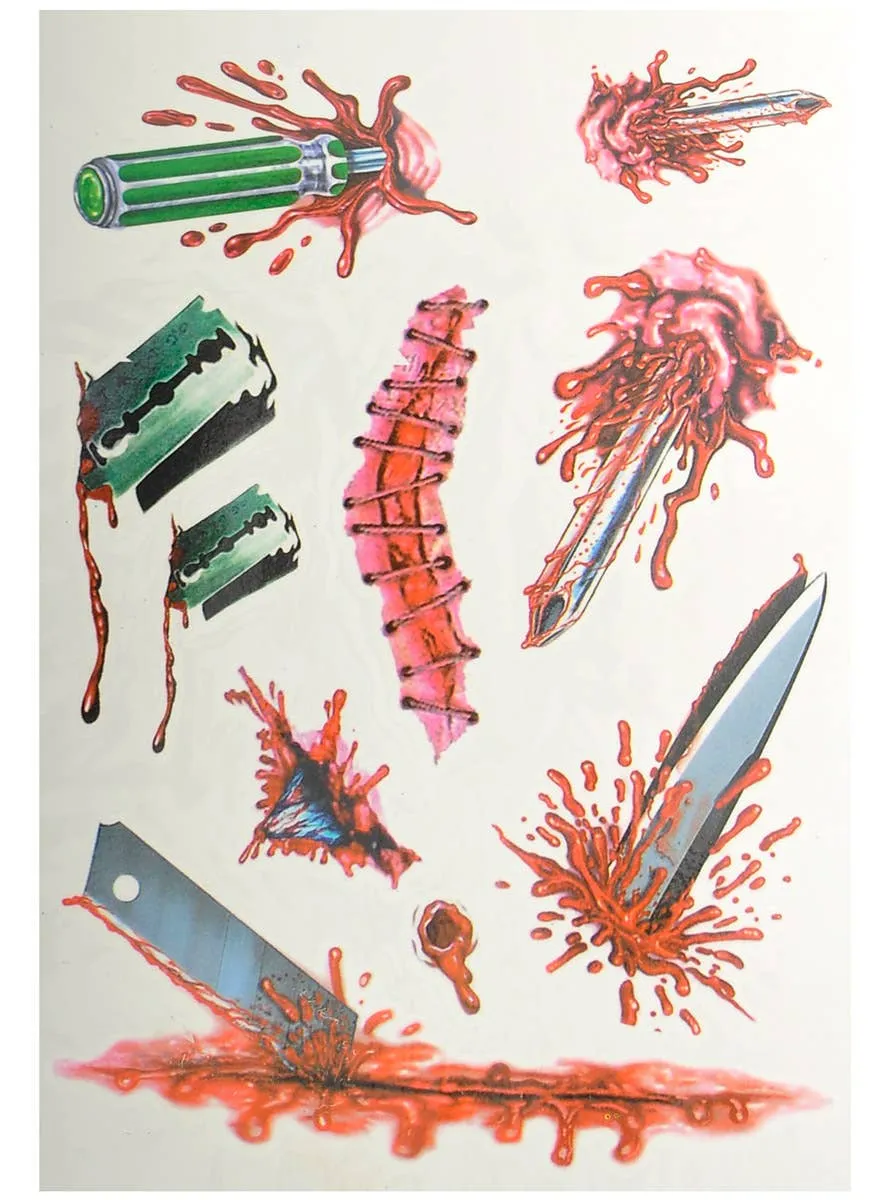 Assorted Tools and Stitches Temporary Halloween Tattoos
