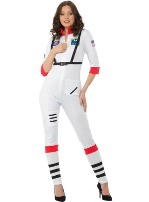Astronaut Womens White Space Suit Fancy Dress Costume