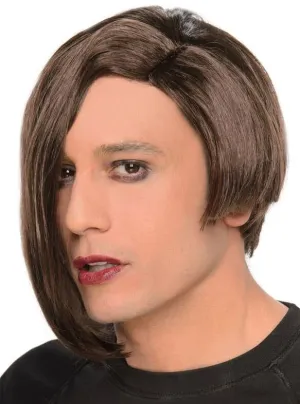 Asymmetric Blunt Cut Mens Brown Emo Costume Wig