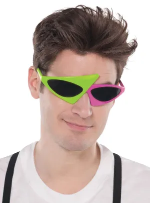 Asymmetrical Colour Blocked Pink and Green 1980s Sunglasses