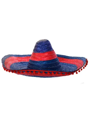 Aussie Sombrero in Red and Blue with Pom Poms