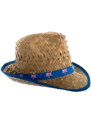 Australia Day Aussie Flag Straw Fedora Hat