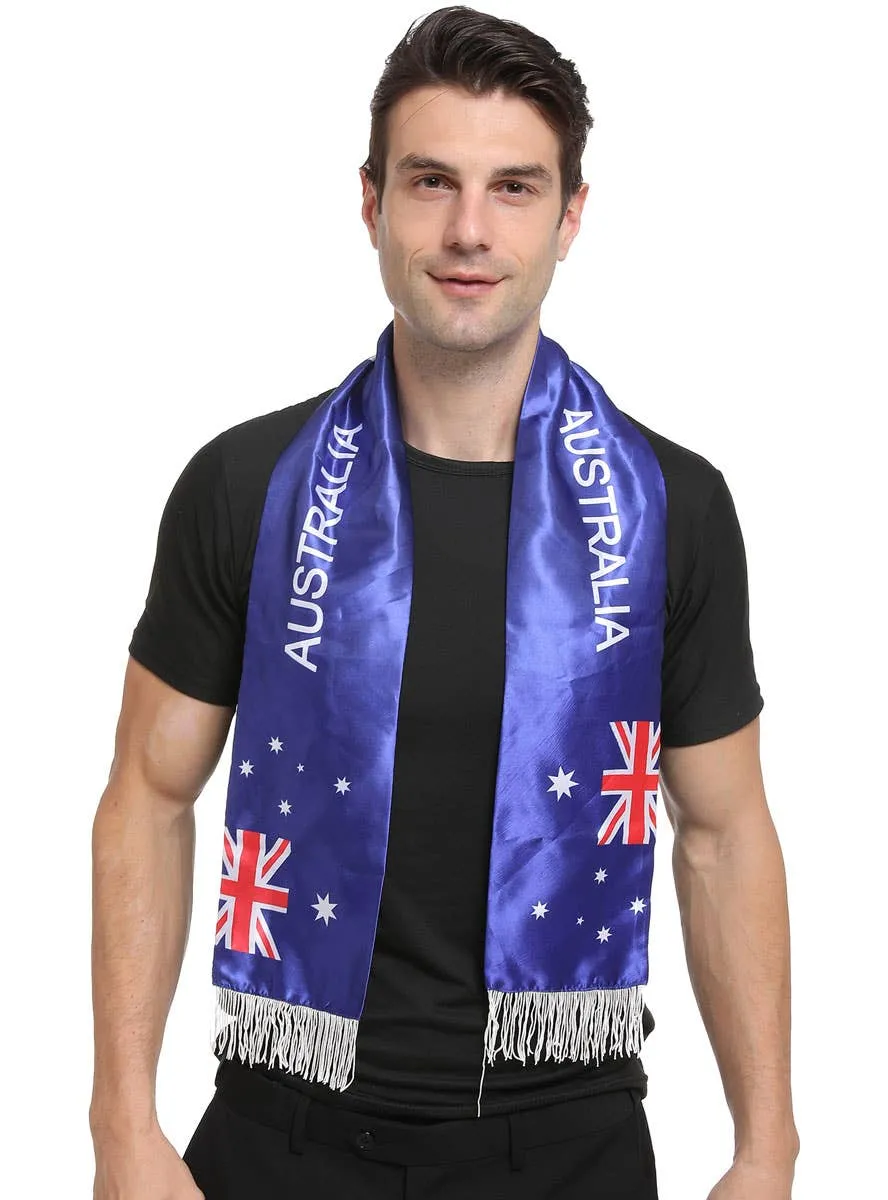 Australia Day Blue Aussie Flag Scarf with Fringing