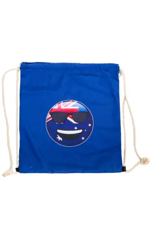 Australia Day Cool Emoji Blue Drawstring Bag