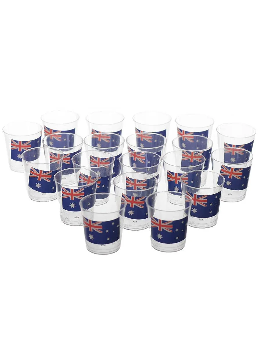 Australia Day Set of 20 Plastic Aussie Flag Print Shot Glasses