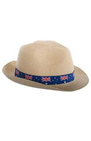 Australia Day Tan Woven Trilby Hat