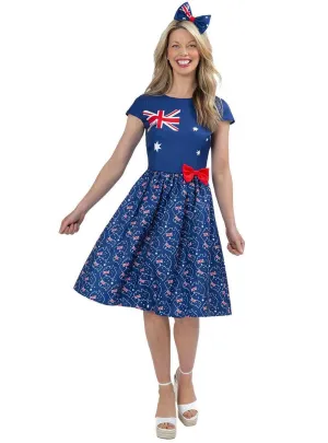 Australia Day Womens Blue Flag Printed Costume Dress