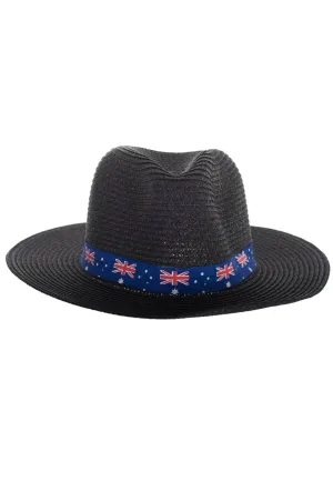 Australia Day Woven Wide Brim Black Sun Hat