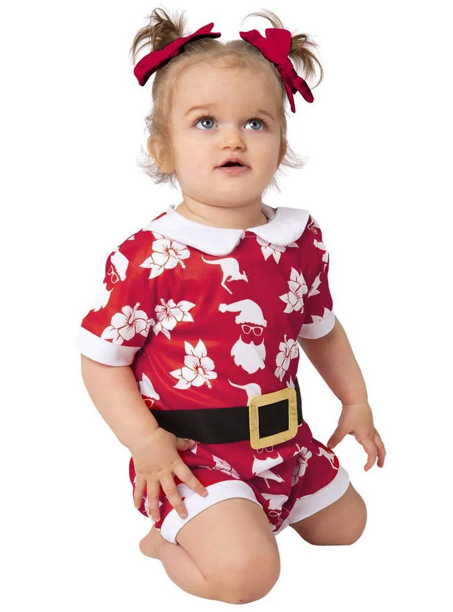 Australian Christmas Print Baby Girls Red Romper Costume