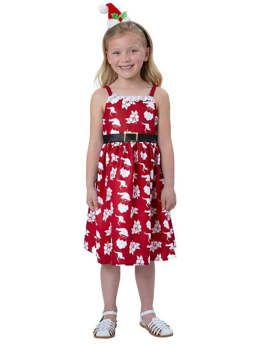Australian Christmas Print Girls Red Printed Costume Dress