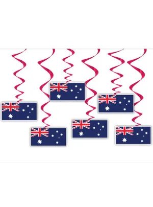 Australian Flag 6 Pack Of Hanging Swirl Decorations