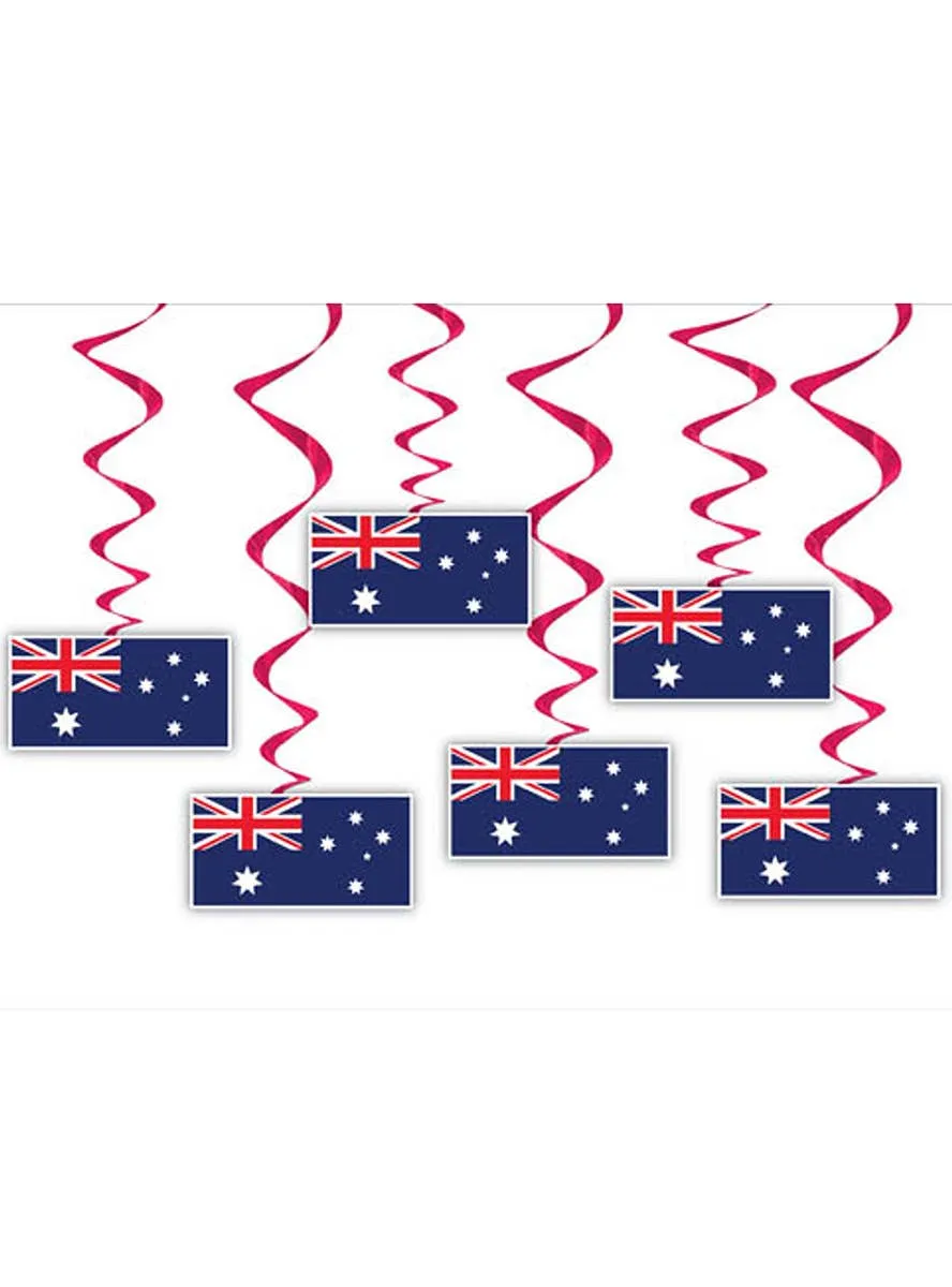 Australian Flag 6 Pack Of Hanging Swirl Decorations