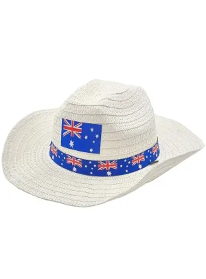 Australian Flags White Straw Look Cowboy Hat