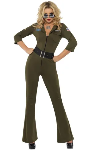 Aviator Hottie Womens Top Gun Jumpsuit Costume