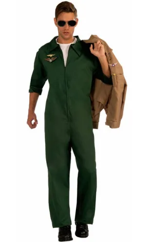 Aviator Mens Green Flight Suit Dress Up Costume