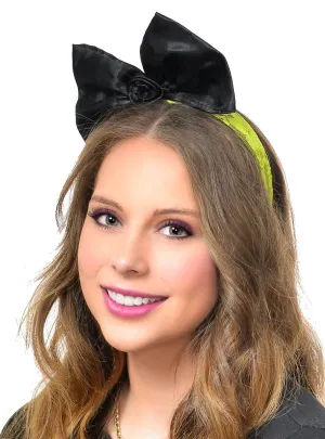 Awesome 80s Neon Green Lace and Black Satin Bow Costume Headband