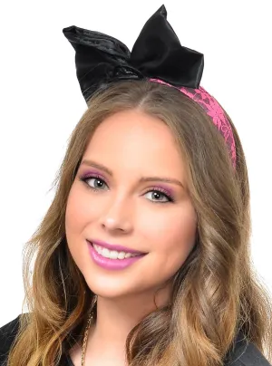 Awesome 80s Neon Pink and Black Bow Headband