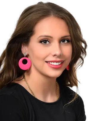 Awesome 80s Neon Pink Circle Clip On Earrings