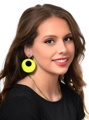 Awesome 80s Neon Yellow Circle Clip On Earrings