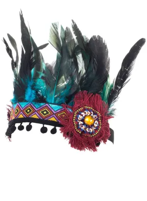 Aztec Black and Green Feather Costume Headpiece