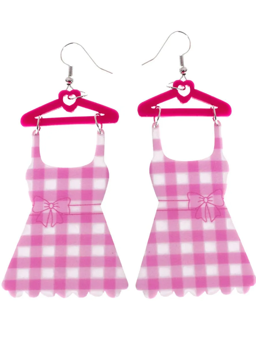 B-Doll Pink Gingham Dress Costume Earrings