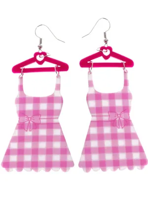 B-Doll Pink Gingham Dress Costume Earrings