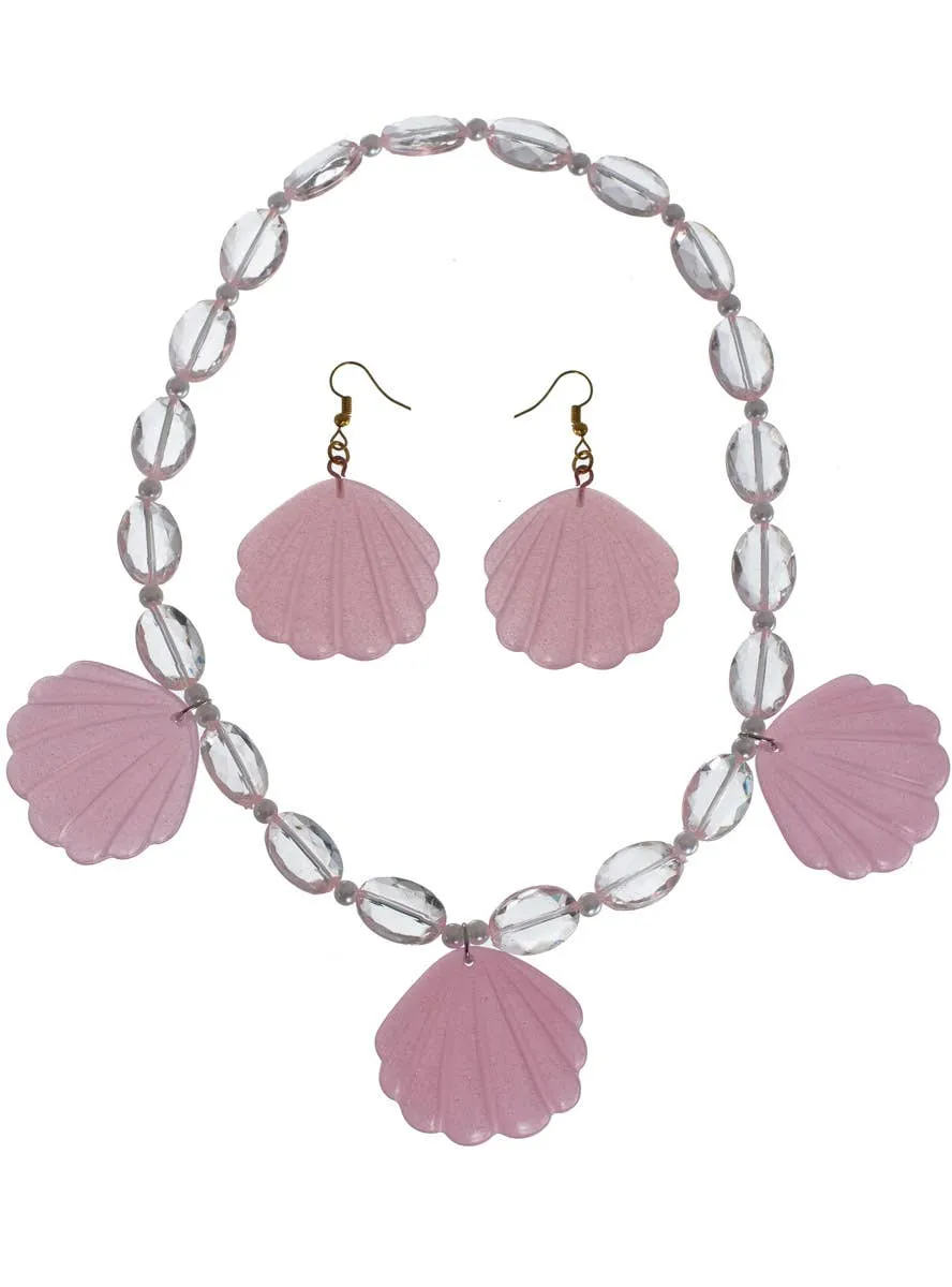 B-Doll Pink Shell Necklace And Earrings Costume Jewellery Set