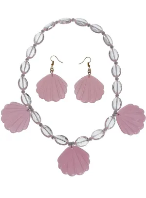 B-Doll Pink Shell Necklace And Earrings Costume Jewellery Set