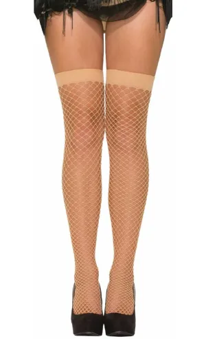 Backseam Nude Fishnet Thigh High Womens Stockings