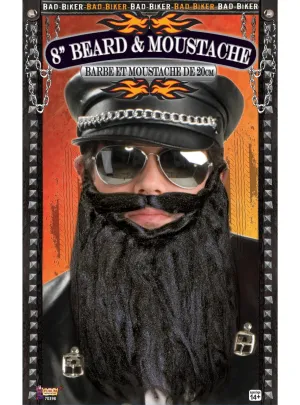 Bad Biker Long Black Costume Beard and Moustache