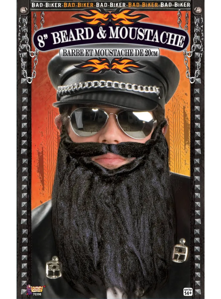 Bad Biker Long Black Costume Beard and Moustache