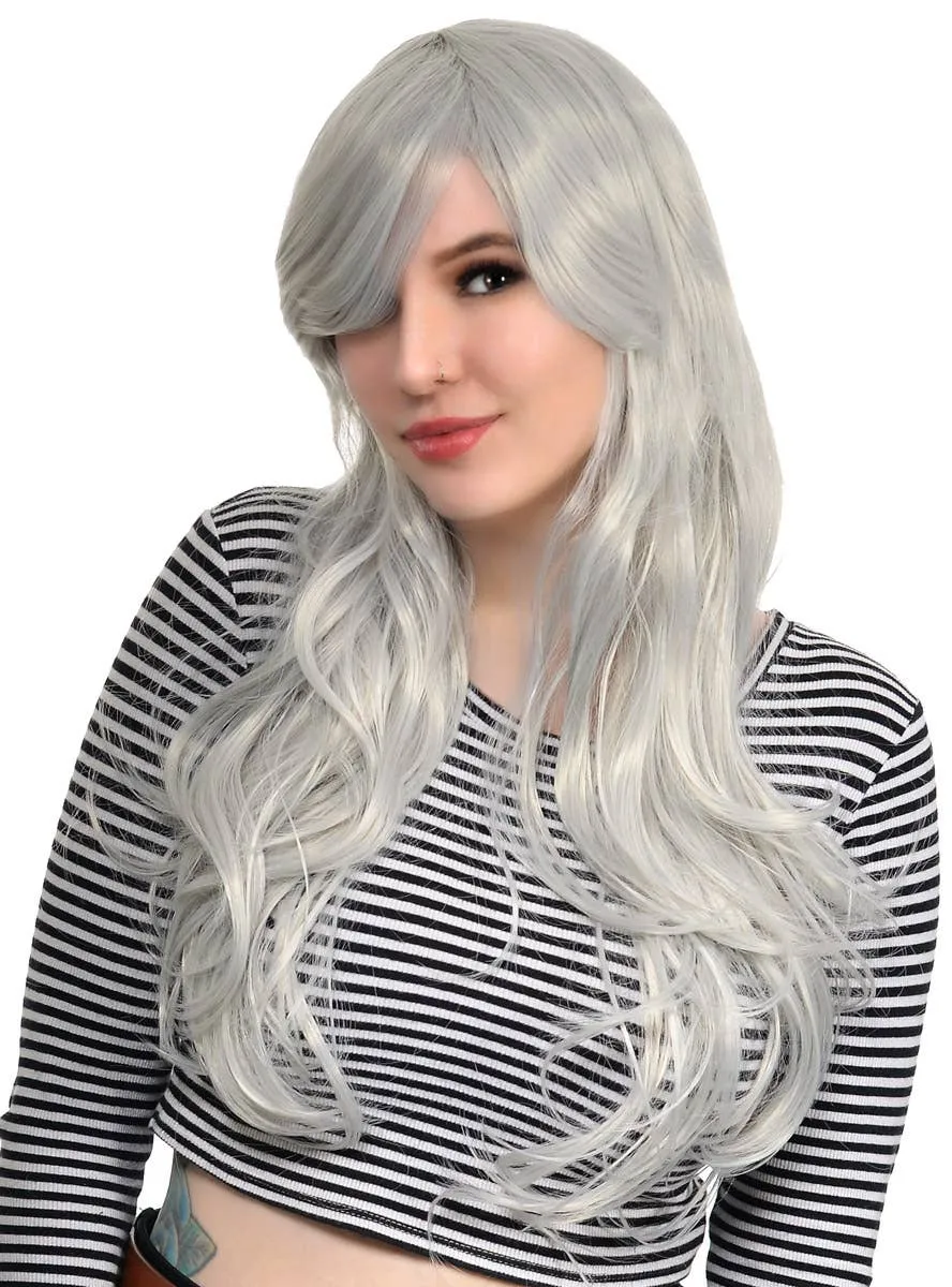Bailey Womens Long Wavy Platinum Silver Costume Wig
