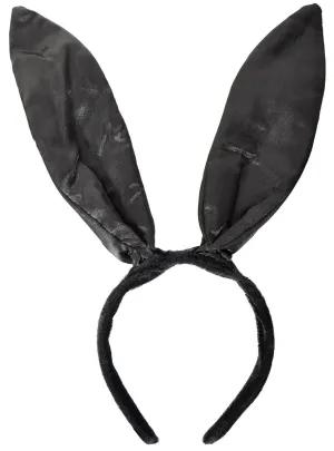 Basic Black Satin Bunny Ears on Headband
