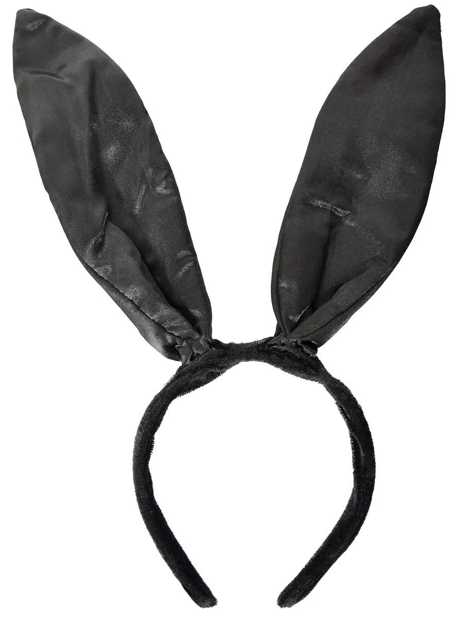 Basic Black Satin Bunny Ears on Headband
