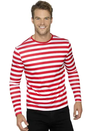 Basic Red and White Striped Mens Costume Shirt