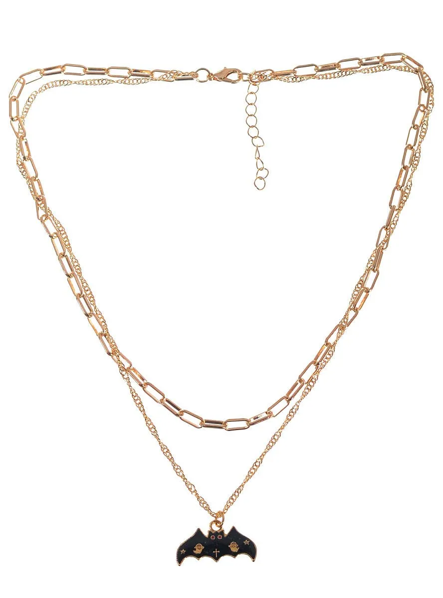 Bat Pendant Halloween Costume Necklace with Double Chains
