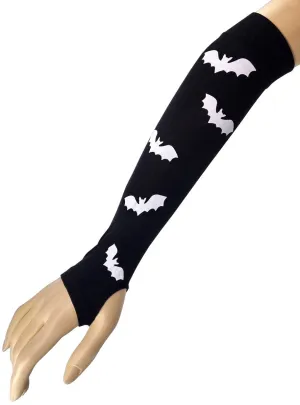 Bat Print Black and White Halloween Costume Gloves