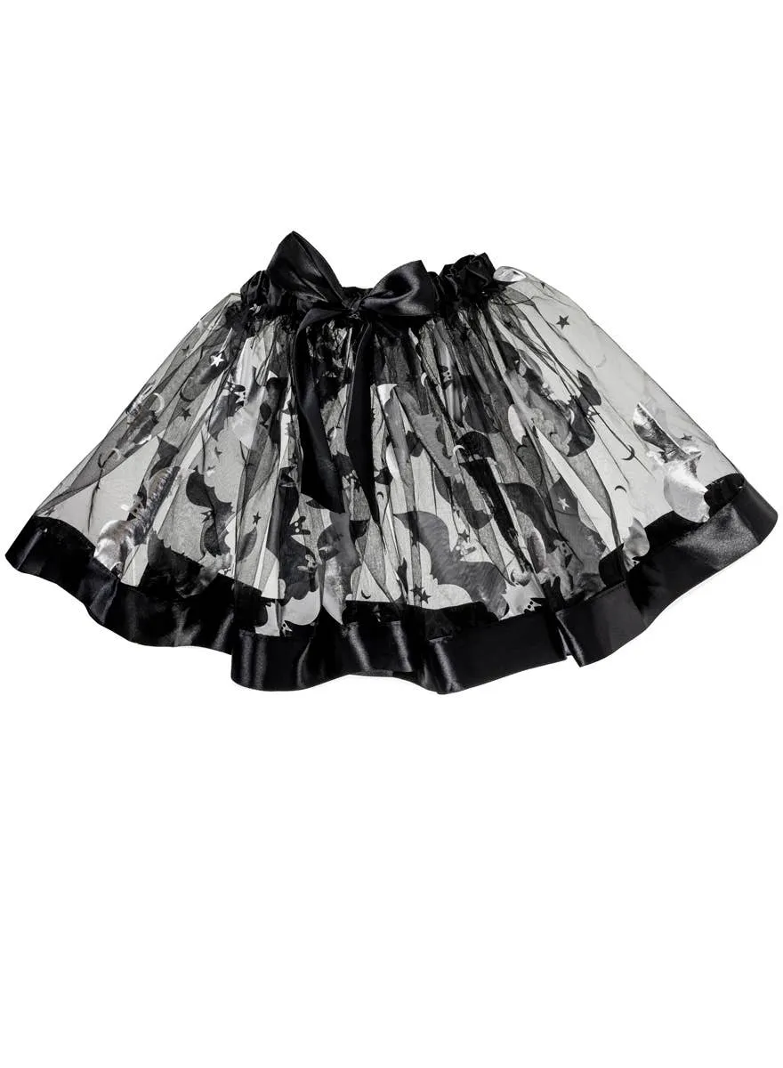 Bat Print Toddler Girls Black Halloween Costume Tutu