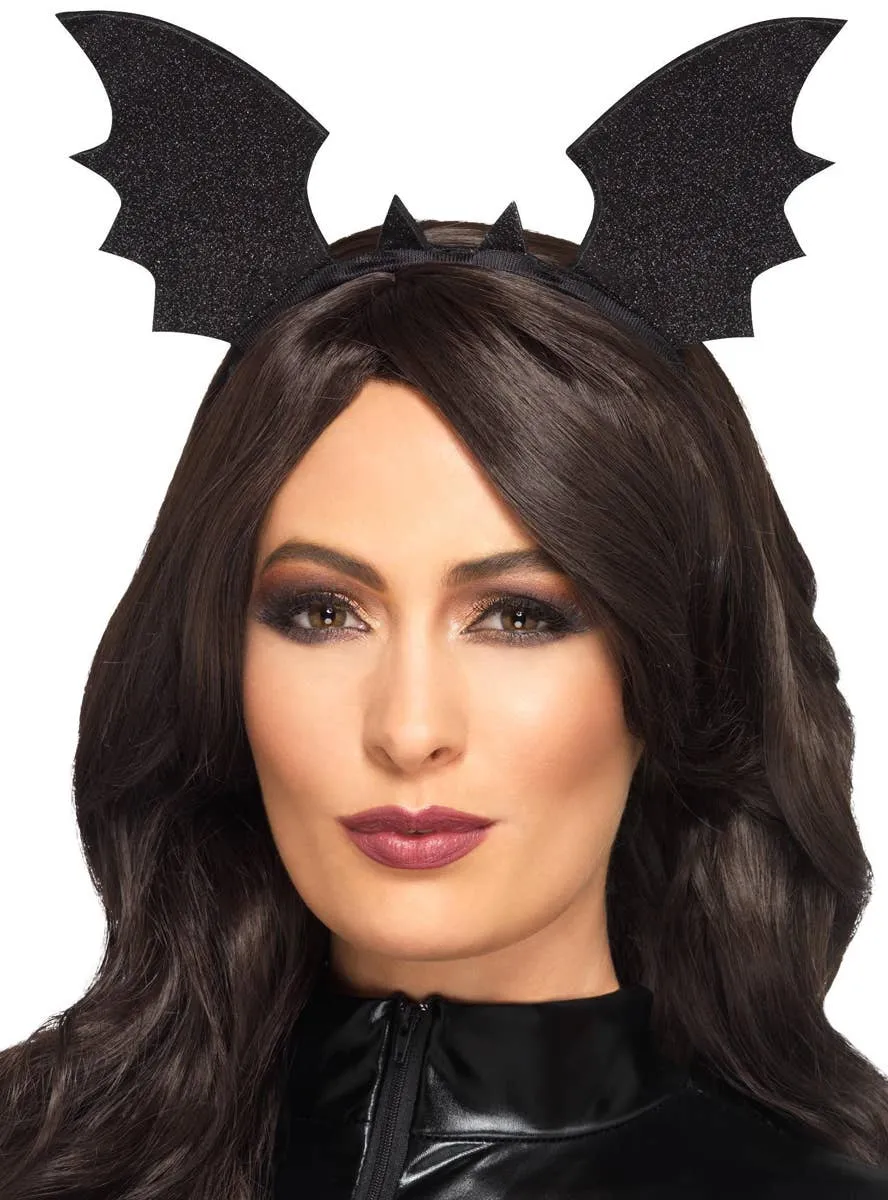 Bat Wing Black Glitter Costume Headband