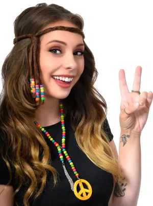 Beaded 70s Hippie Peace Sign Costume Accessory Necklace
