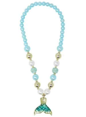 Beaded Blue and Gold Mermaid Girls Costume Necklace