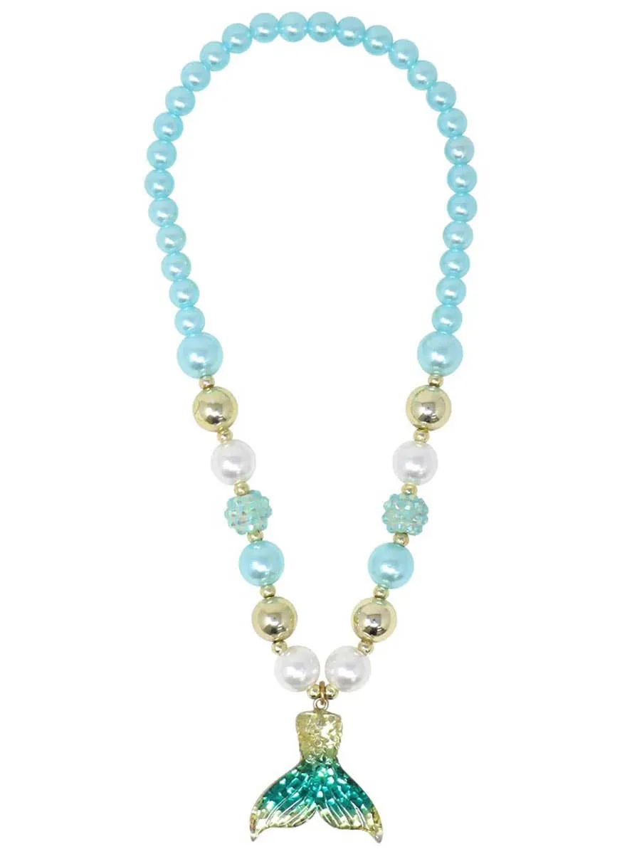 Beaded Blue and Gold Mermaid Girls Costume Necklace