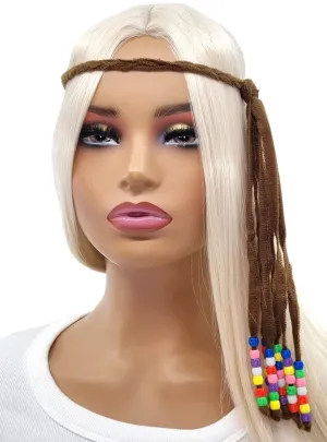 Beaded Brown Tassel 1970s Hippie Costume Headband