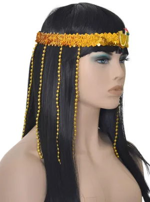 Beaded Gold Sequin Cleopatra Costume Headpiece with Snake
