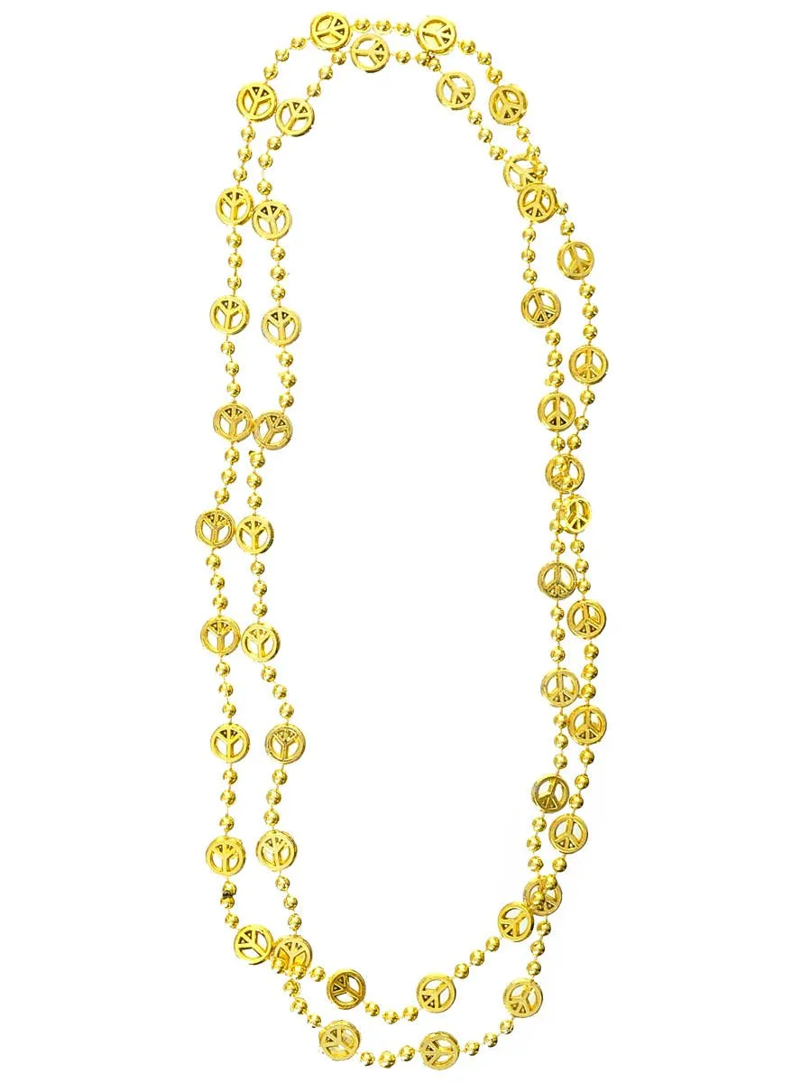Beaded Metallic Gold Peace Sign Costume Necklaces
